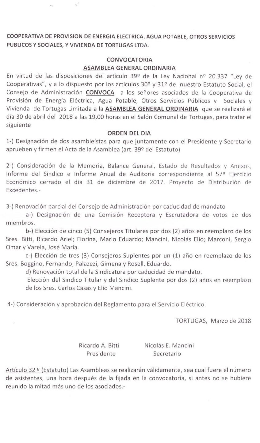 CONVOCATORIA Asamblea General Ordinaria.