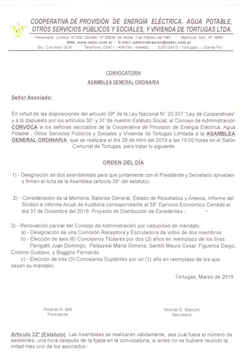 CONVOCATORIA ASAMBLEA GENERAL ORDINARIA
